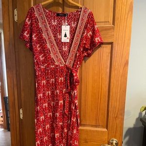 Red Floral wrap Maxi dress